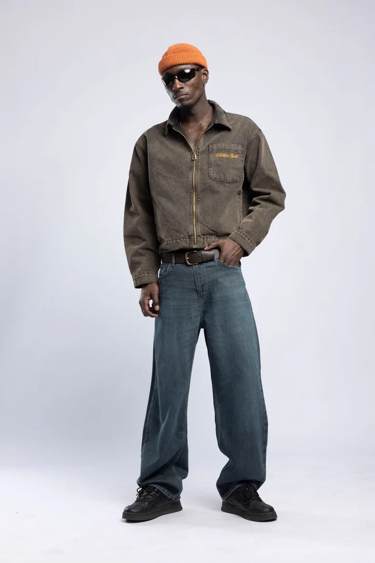 Jachetă Denim cu Fermoar și Buzunar la Piept — imaginea 2
