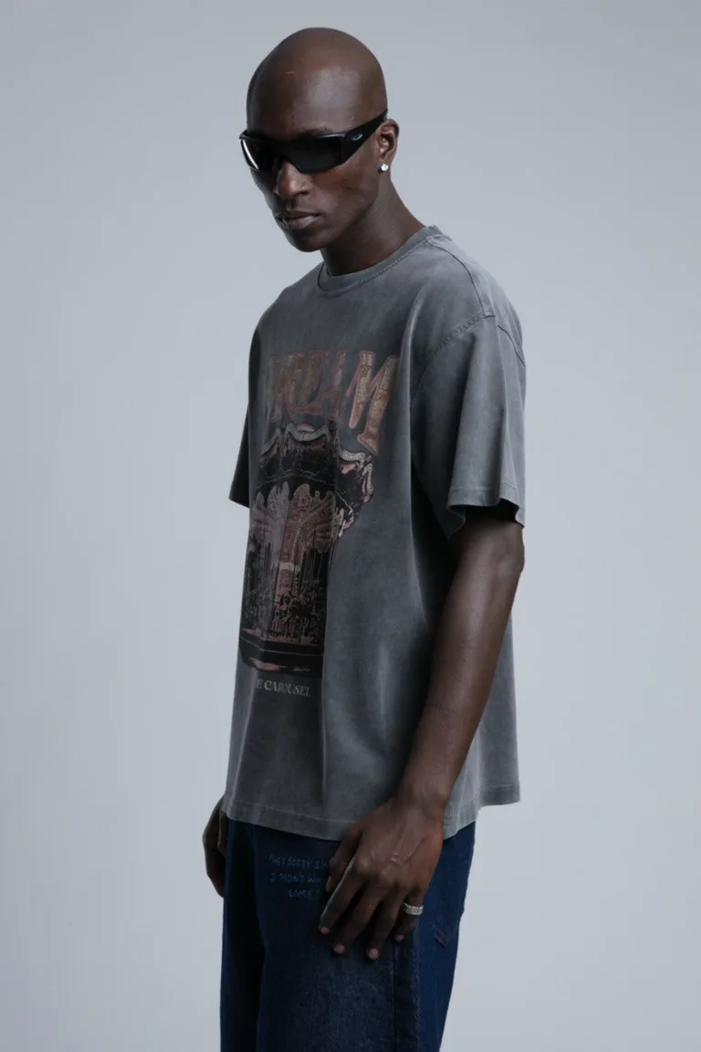 Tricou Oversize cu Imprimeu Grafic și Guler Rotund — imaginea 3