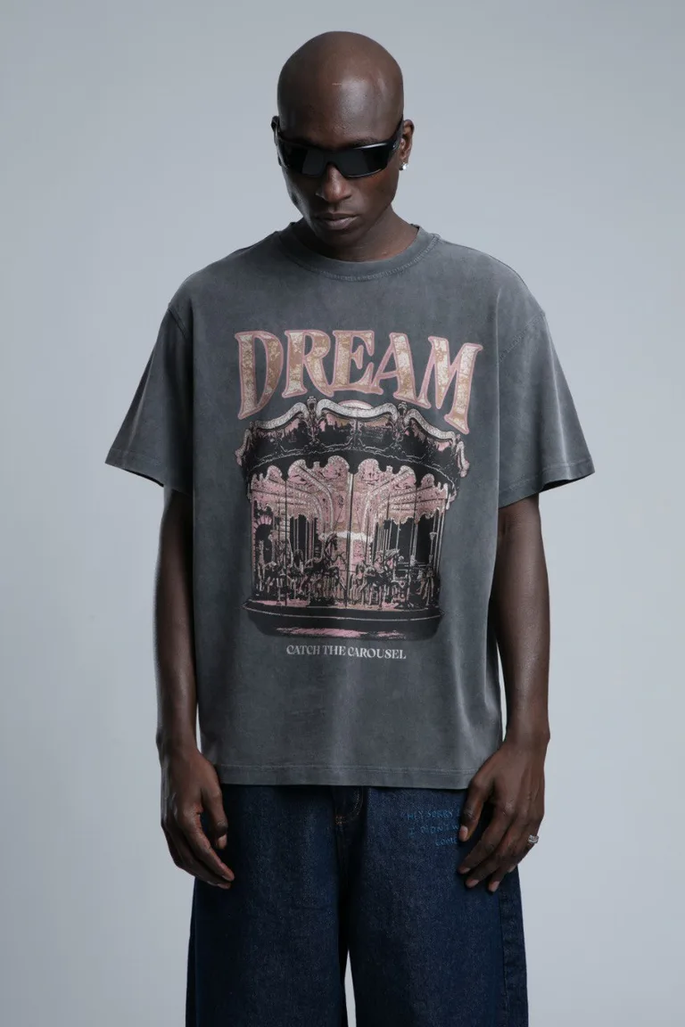 Tricou Oversize cu Imprimeu Grafic și Guler Rotund — imaginea 2