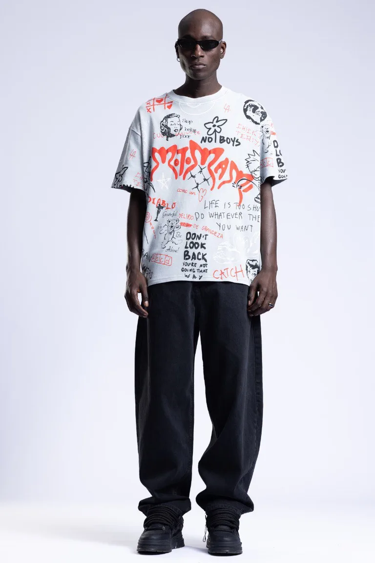 Tricou Oversize Imprimat Grafic cu Mânecă Scurtă — imaginea 2