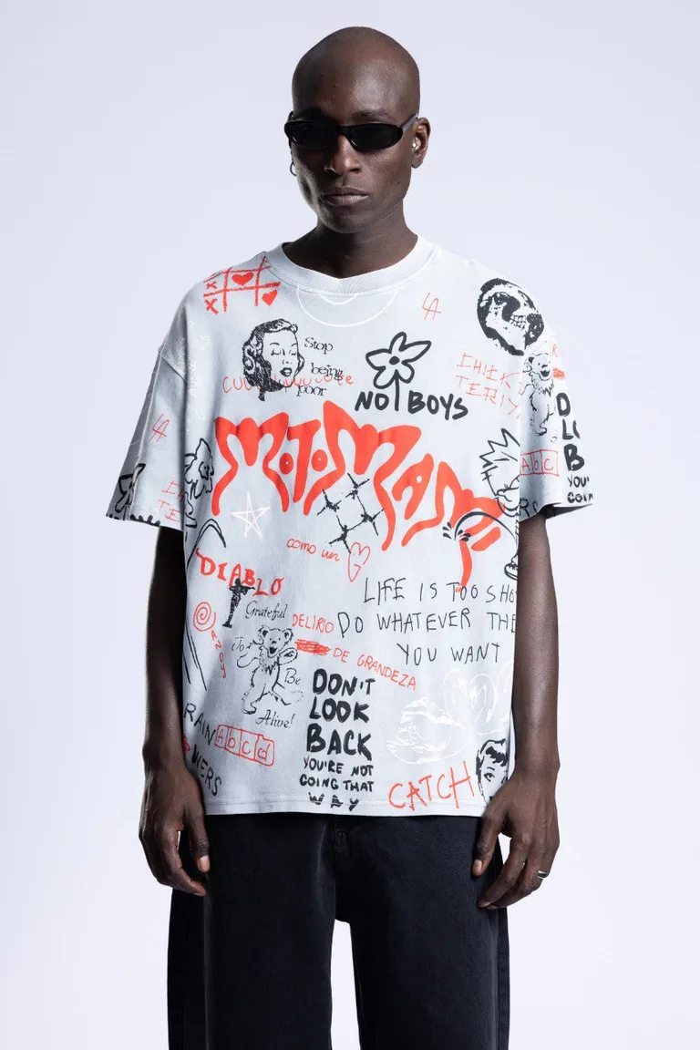 Tricou Oversize Imprimat Grafic cu Mânecă Scurtă