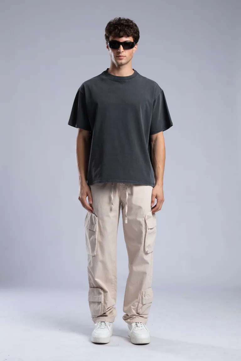 Pantaloni Cargo Bărbați cu Talie Elastică și Șnur
